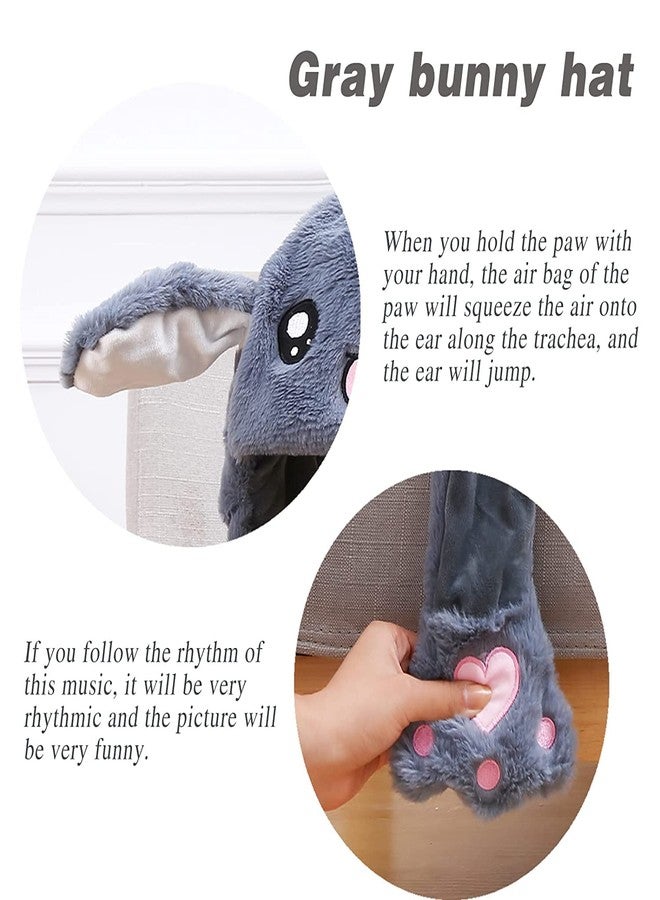 كيديتوس قبعة أرنب قطيفة من كيديتوس، قبعة قفز بأذنين متحركتين، قبعة أرنب مضيئة بإضاءة LED مرحة للنساء والفتيات، رمادي - Image 2